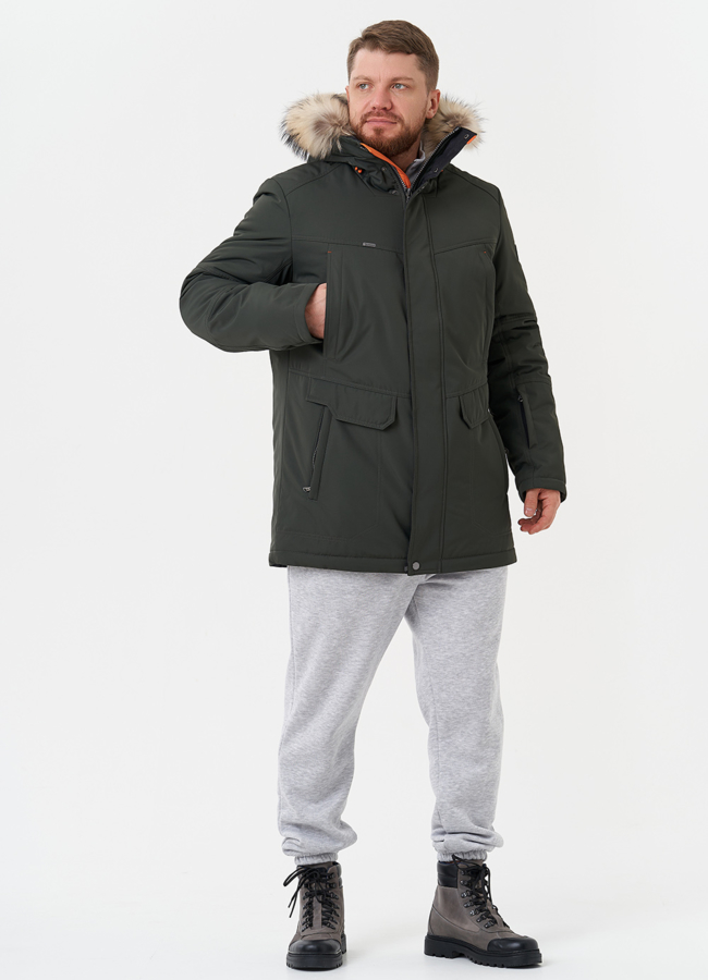 Пуховик с отделкой из меха енота модель № 28275 меха малина