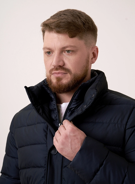 Куртка синего цвета прямая на био пухе фото