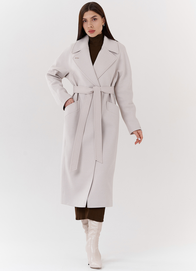 Удлиненное женское пальто в цвете жемчуг модель № 24292 универмаг малина
