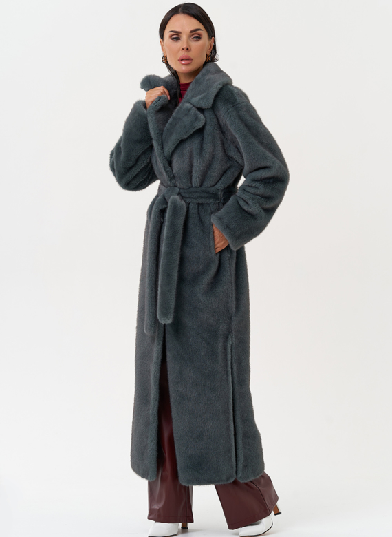 Женское пальто из эко меха в цвете ментол