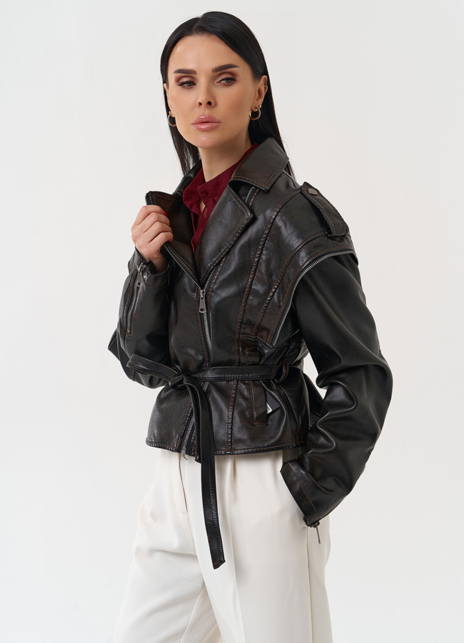 Куртка женская из эко кожи в стиле ретро модель № 30447 в рассрочку