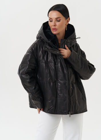 Утепленная куртка из натуральной кожи с капюшоном