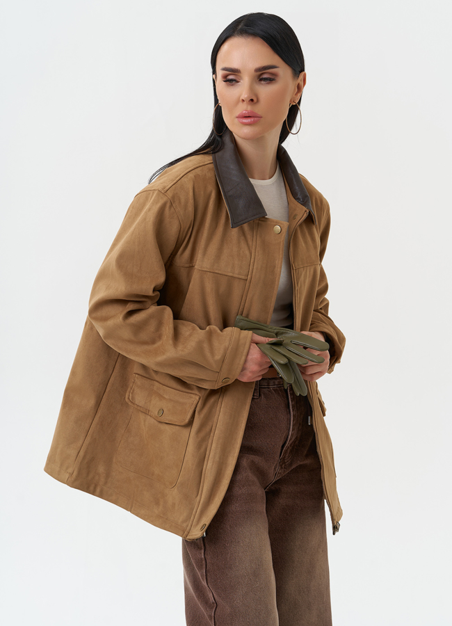 Женская парка из эко замши бежевого цвета модель № 30377 универмаг малина