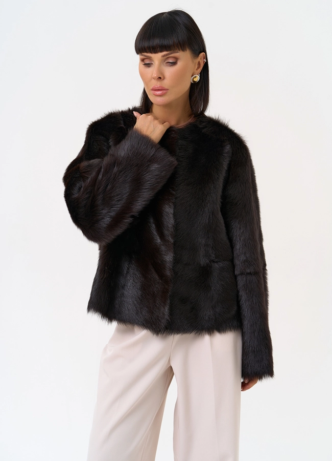 Женская натуральная дубленка в коричневом цвете модель № 31629 универмаг малина