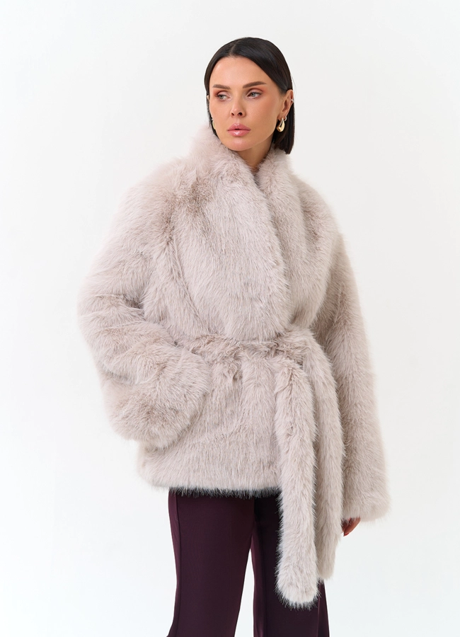 Женская шуба из эко меха модель № 33946 меха малина фото
