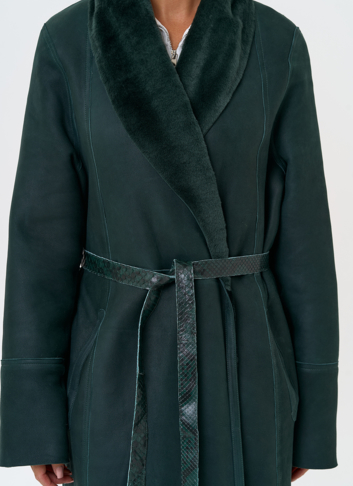 Женская двусторонняя дубленка из меха овчины Cortos с поясом из кожи питона