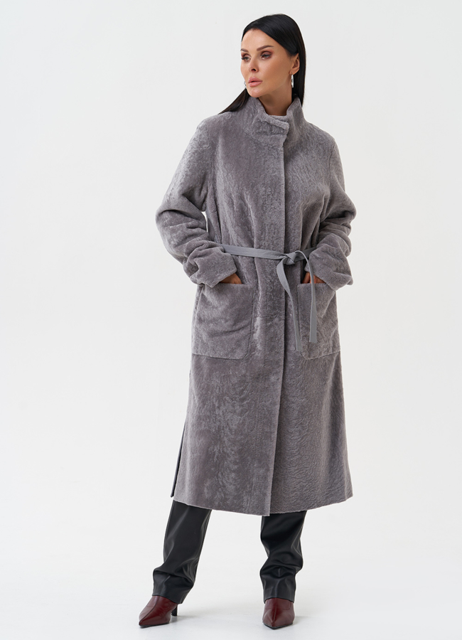 Двухсторонняя дубленка модель № 28696 меха малина