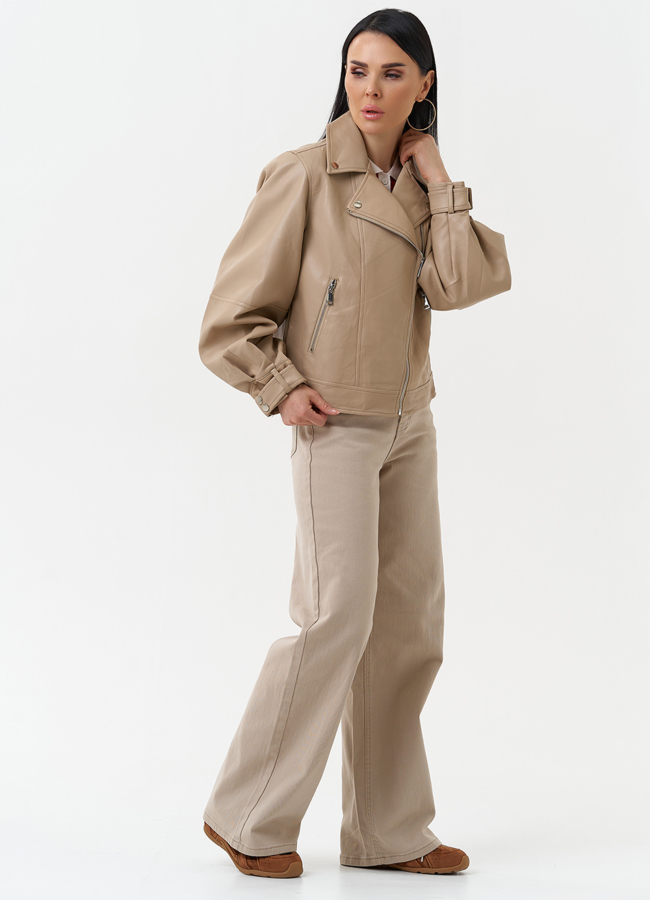 Куртка косуха из эко кожи бежевого цвета модель № 30309 в кредит