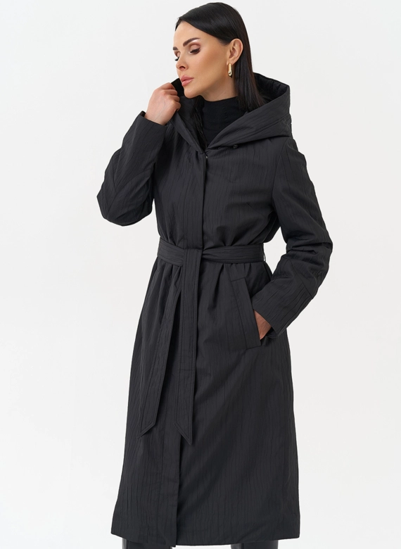 Пальто женское утепленное с эффектом жатой ткани фото