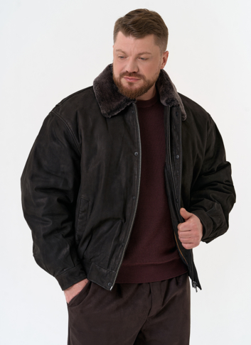 Куртка пилот из натуральной кожи с отделкой из овчины