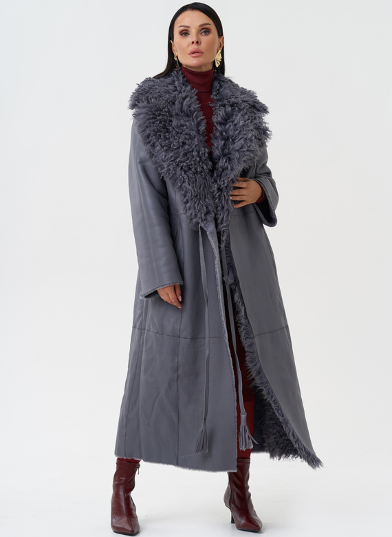 Длинная дубленка из натурального меха