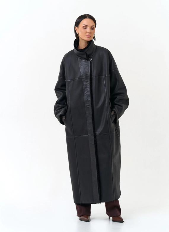 Женская двухсторонняя дубленка оверсайз фото