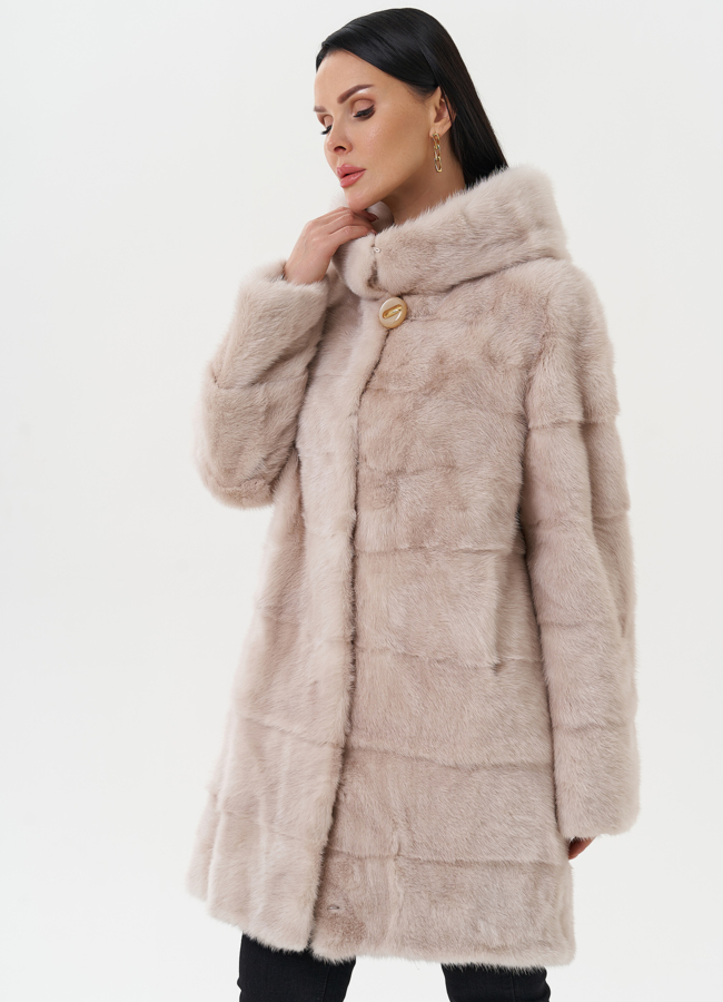 Светлая норковая шуба с капюшоном модель № 24957 универмаг малина
