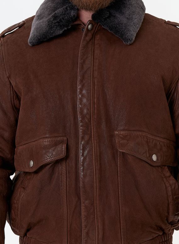 Куртка пилот из натуральной кожи с отделкой из овчины