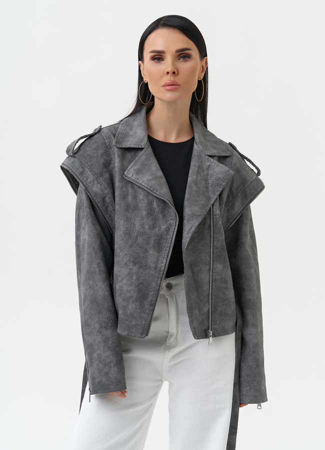 Куртка женская из эко кожи в стиле ретро модель № 30310 меха малина