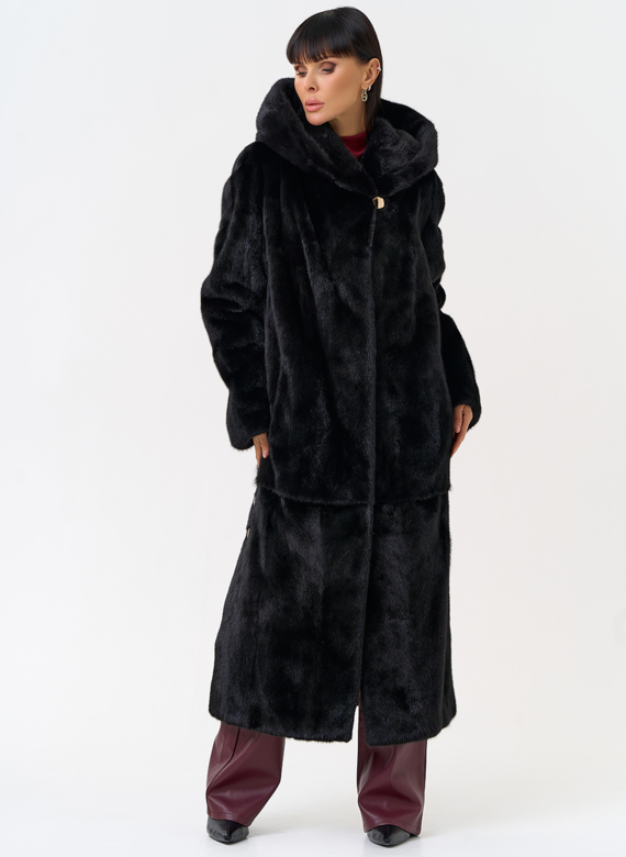 Женская шуба из скандинавской норки с капюшоном