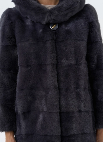 Норковая шуба в цвете графит с капюшоном  фото