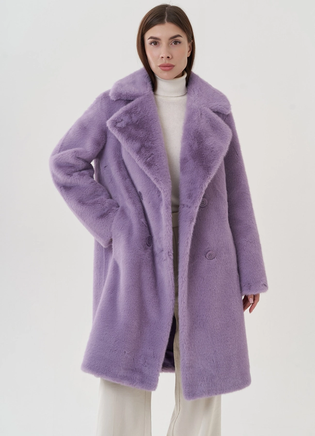 Женское пальто из эко меха на пуговицах модель № 25741 универмаг малина