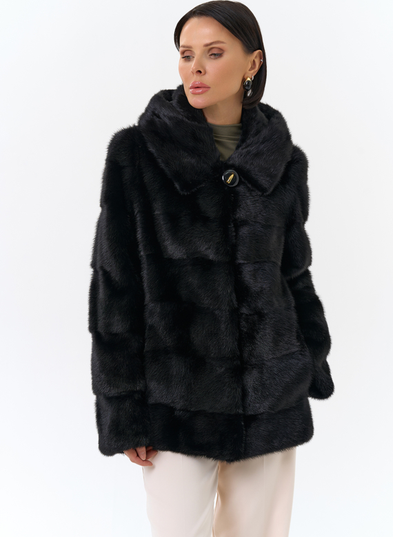 Укороченная норковая шуба черного цвета 2 в 1