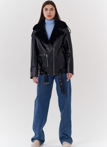 Куртка-косуха из эко кожи на утеплителе с натуральным мутоном