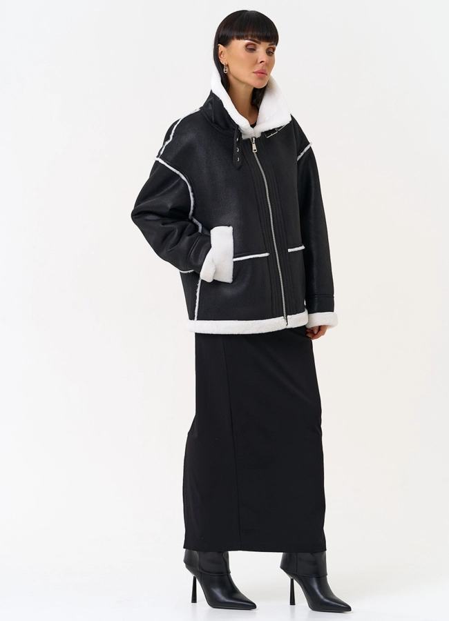 Женская дубленка из эко замши с воротником стойкой модель № 31510 в кредит