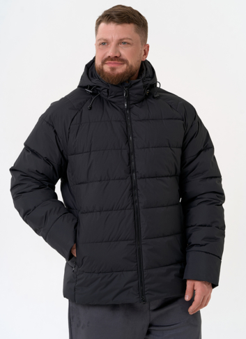 Мужской пуховик черного цвета с капюшоном
