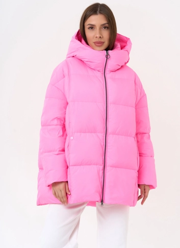 Женский яркий пуховик с капюшоном фото