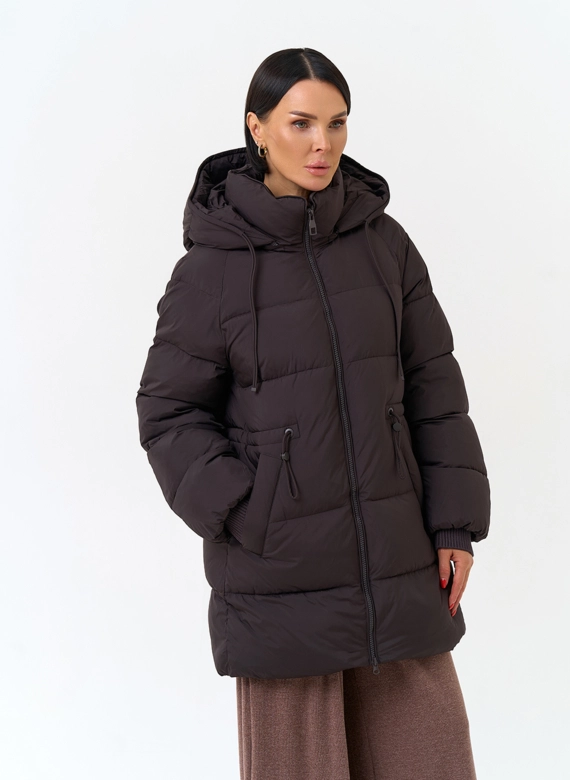 Женский укороченный пуховик с капюшоном фото