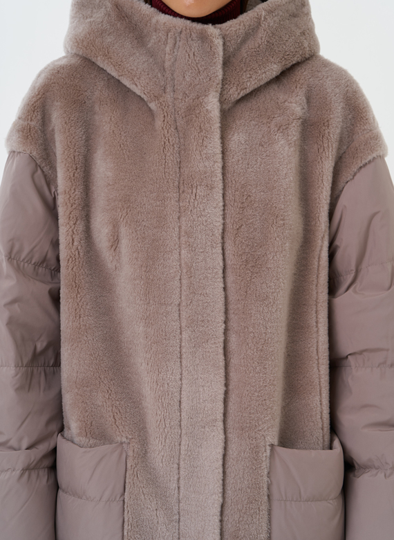 Комбинированное пальто с капюшоном