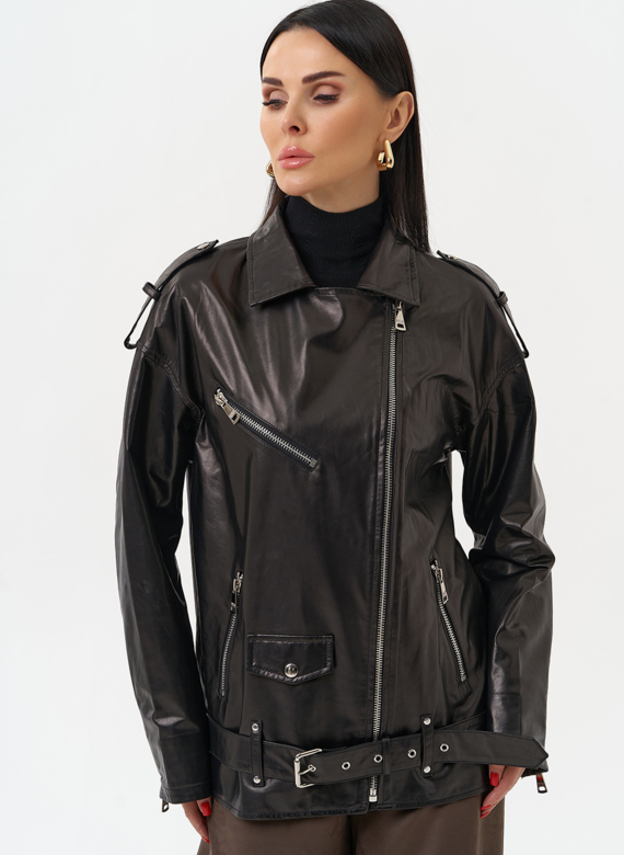 Удлиненная кожаная куртка-косуха