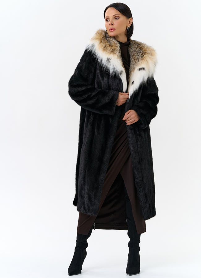 Норковая шуба с рысью в черном цвете модель № 25002 универмаг малина