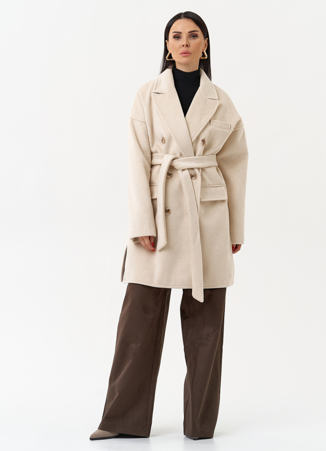 Женское укороченное пальто с поясом модель № 30195 универмаг малина