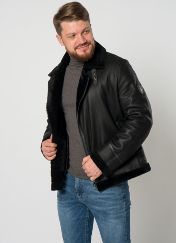 Мужская дубленка косуха в черном цвете