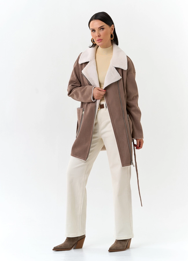 Женская дубленка из эко замши модель № 32689 в рассрочку